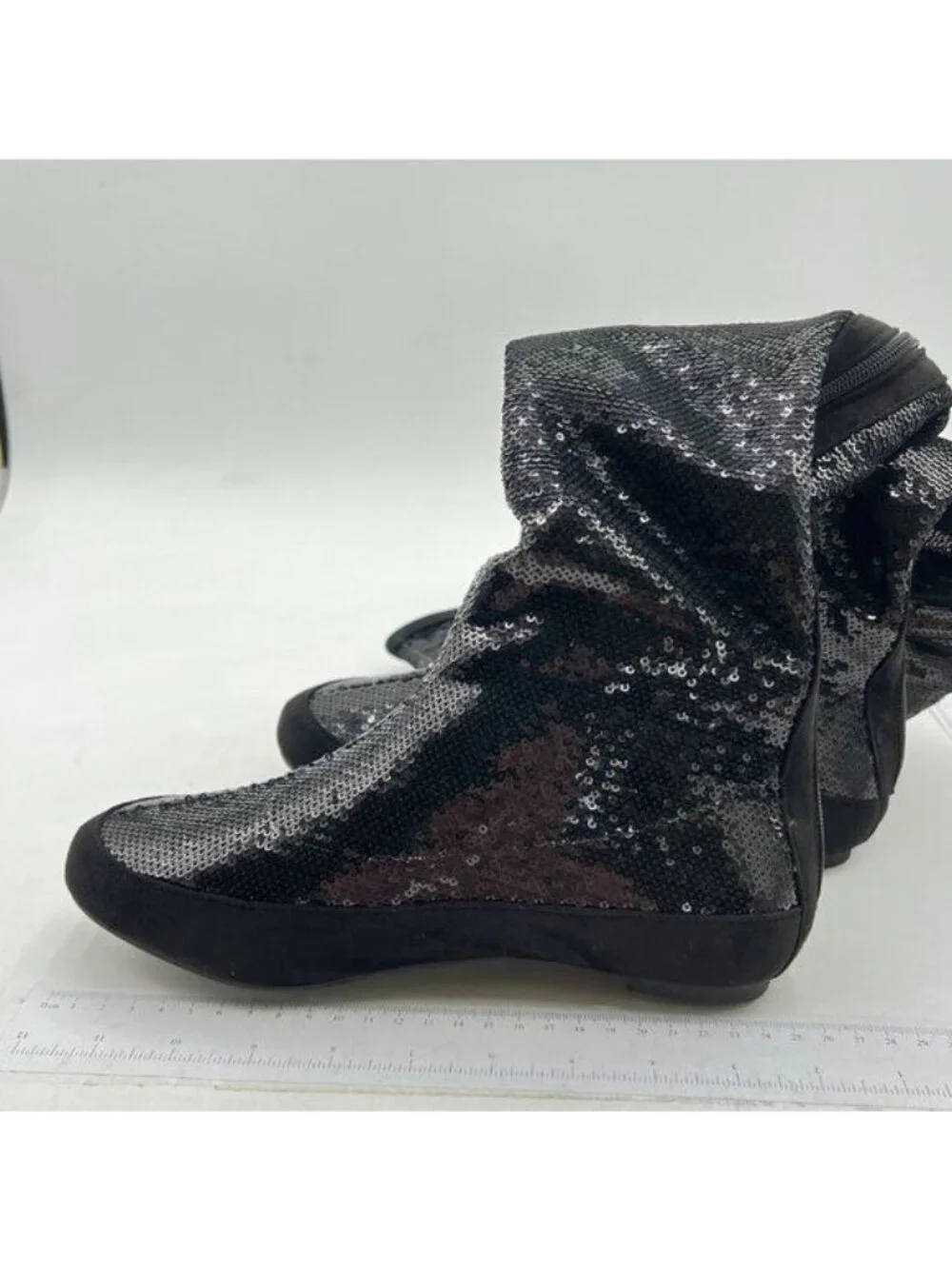 Glitter Sparkly Low Heel Thigh High Combat Boots Flat Over The Knee Boots Black